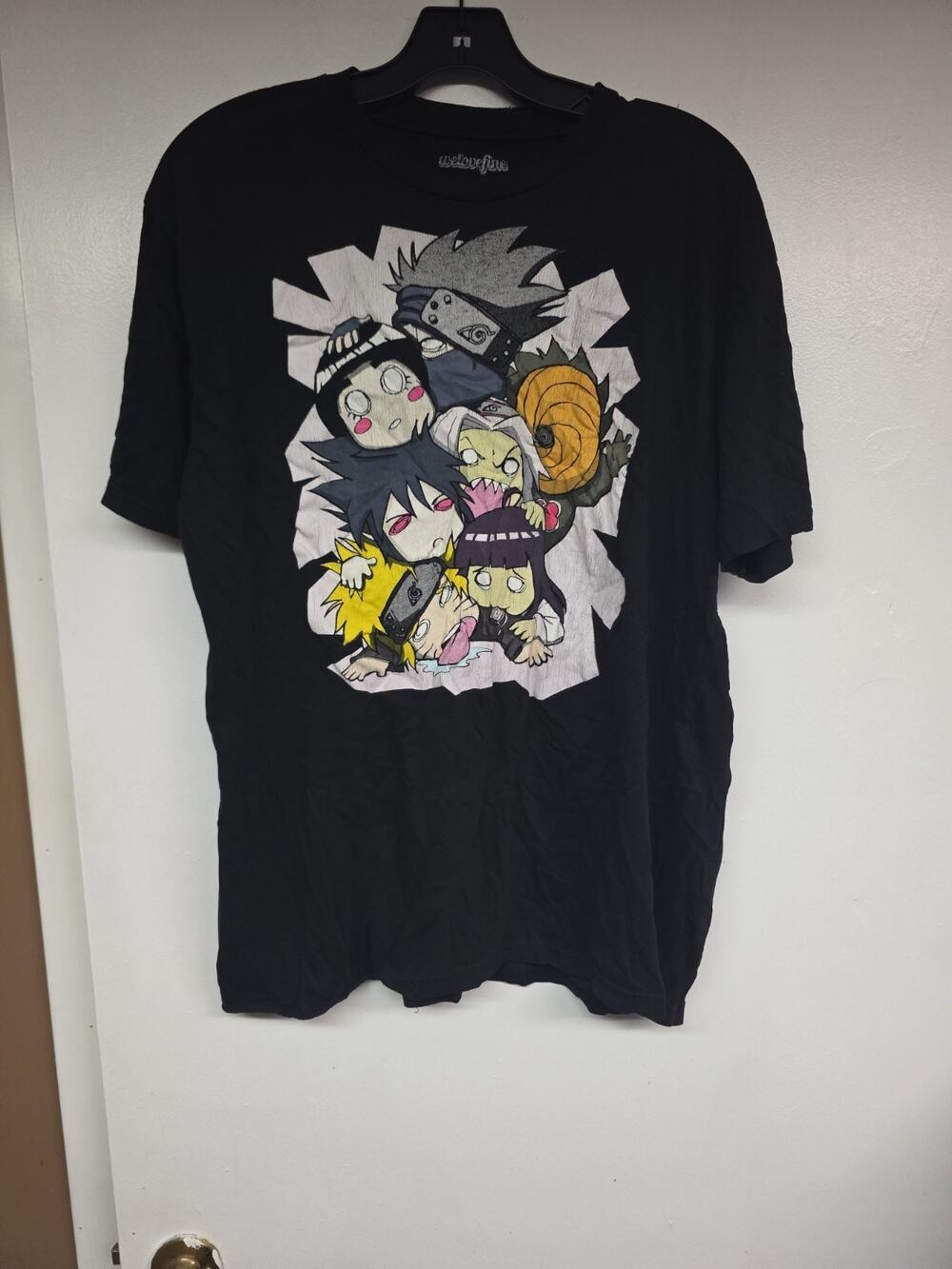 aruto Shippuden Chibi Character Pile Graphic T-Shirt Black Size XL